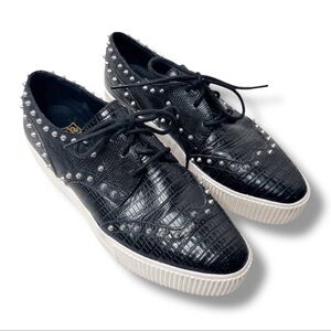 Ash Women's Black Leather Krush Platform Silver Spike Oxford Shoes Size 39